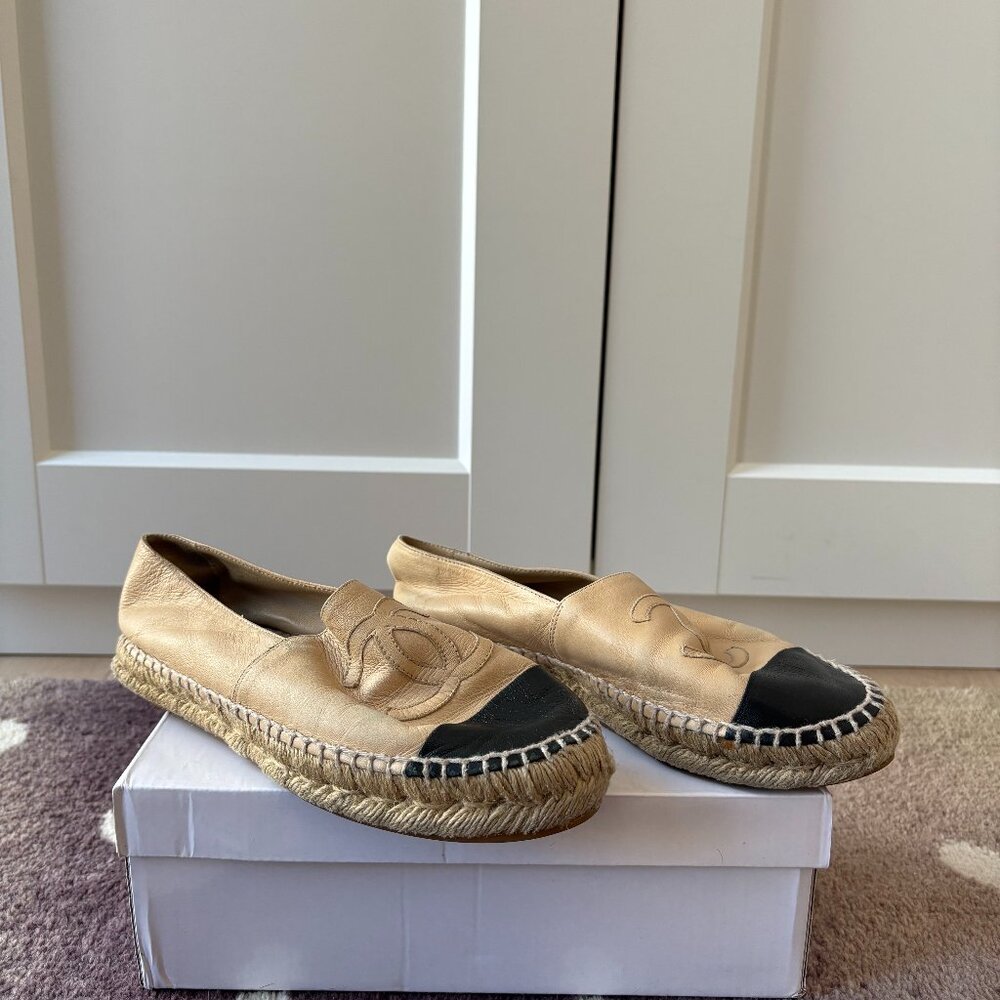 Chanel Beige and Black Espadrilles